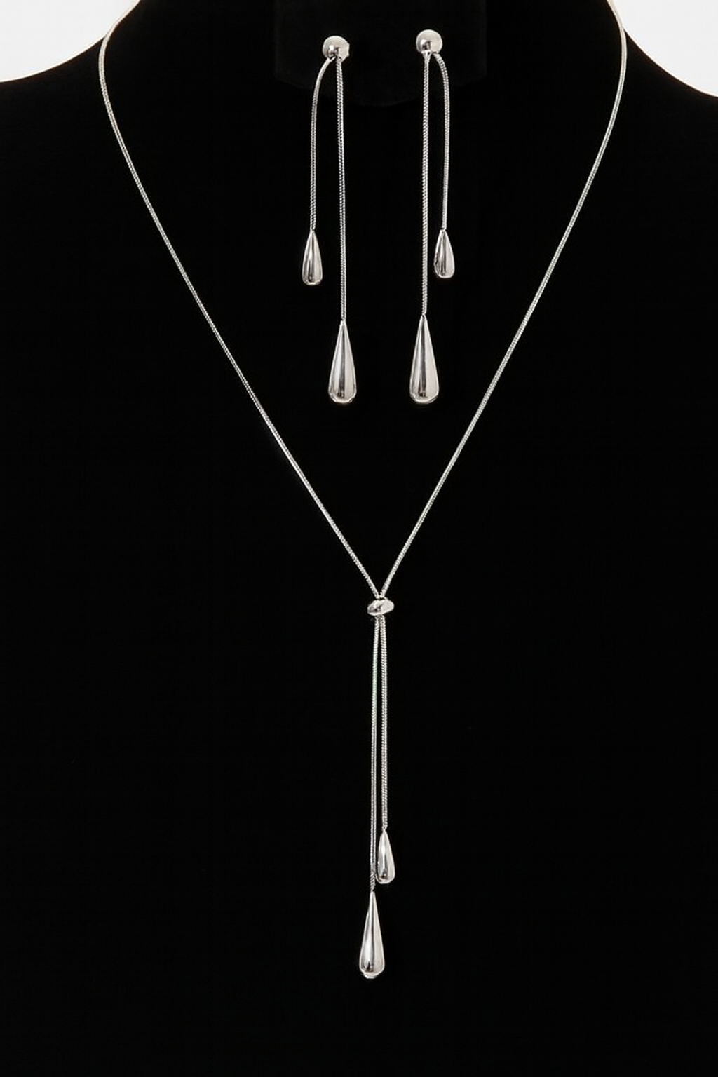 Water Drop Tassel Earring Necklace Set - 18K gold plated