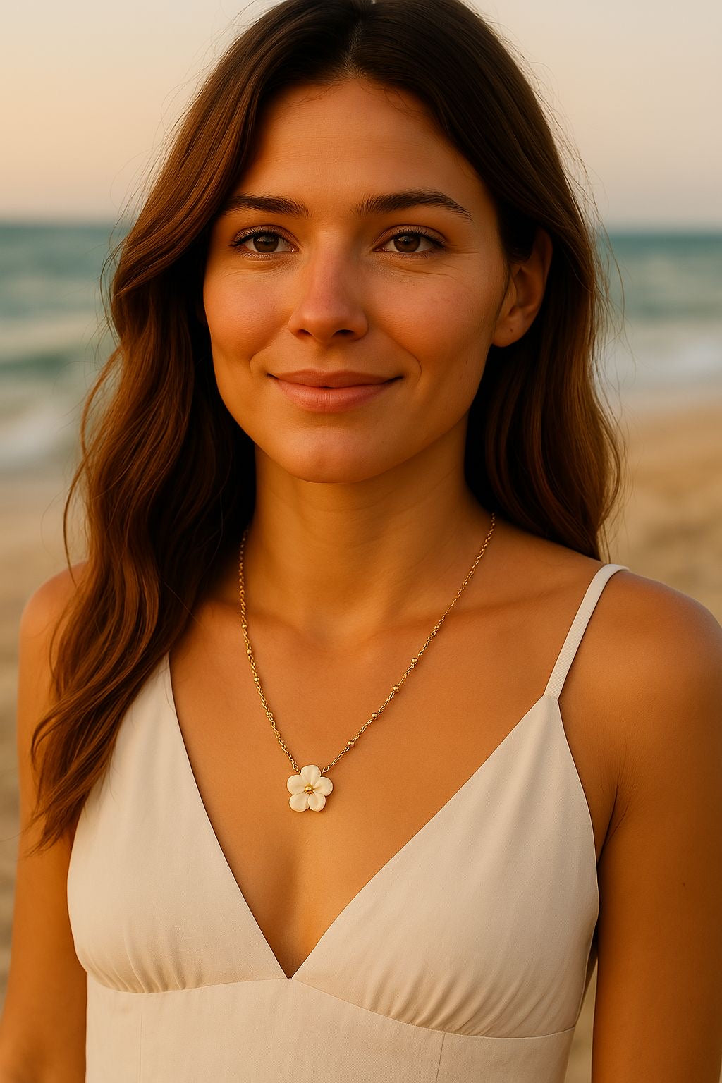 Dainty Initial Bloom Necklace – Personalized Shell Flower Pendant in 14K Gold | NOA