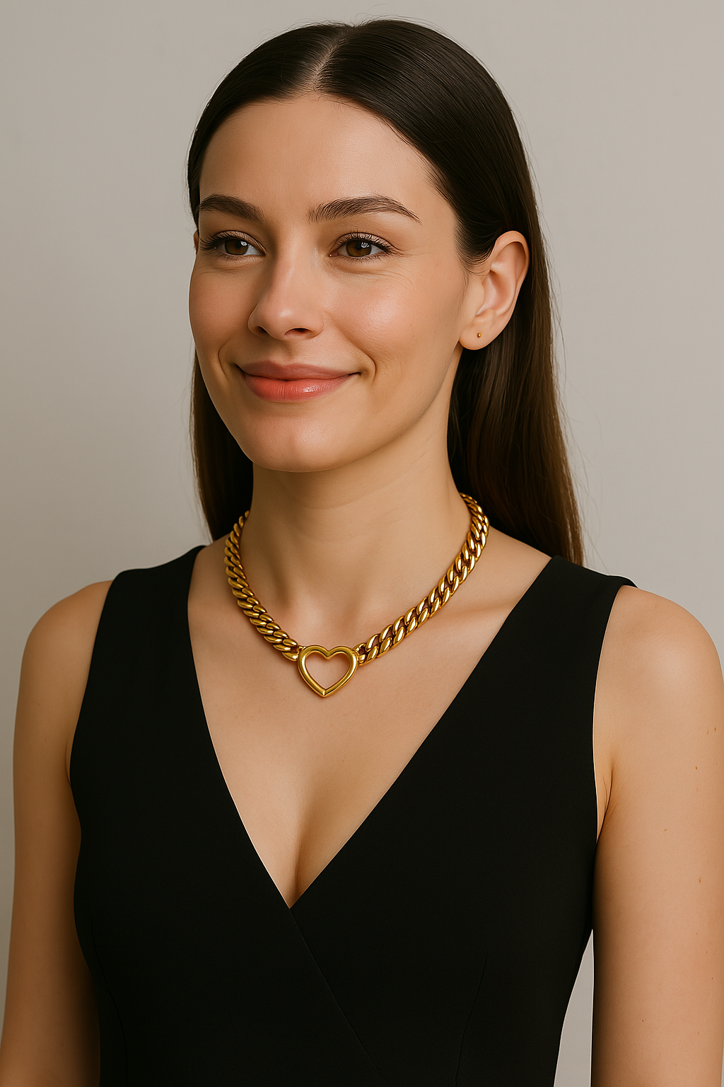 Stainless Steel Heart Minimalist Snake Bone Chain Necklace