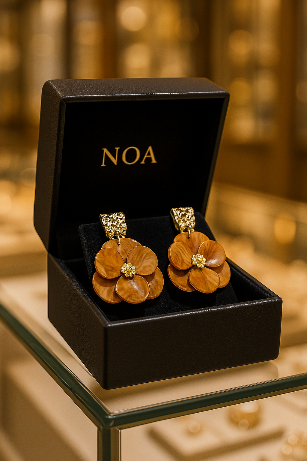 Bloom Drop Earrings – Minimalist Floral Grace in Gold & Acrylic | NOA