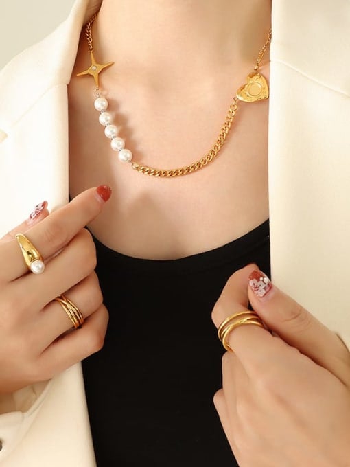 Short Necklace Pearls Stainless Steel | Imitation Pearl | 14K Gold Plated