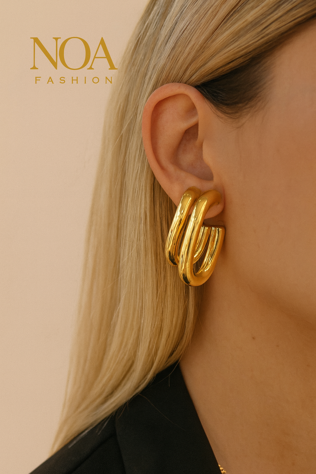 NOA's Stainless Steel Geometric Hip Hop Stud Earrings – 14K Gold Plated