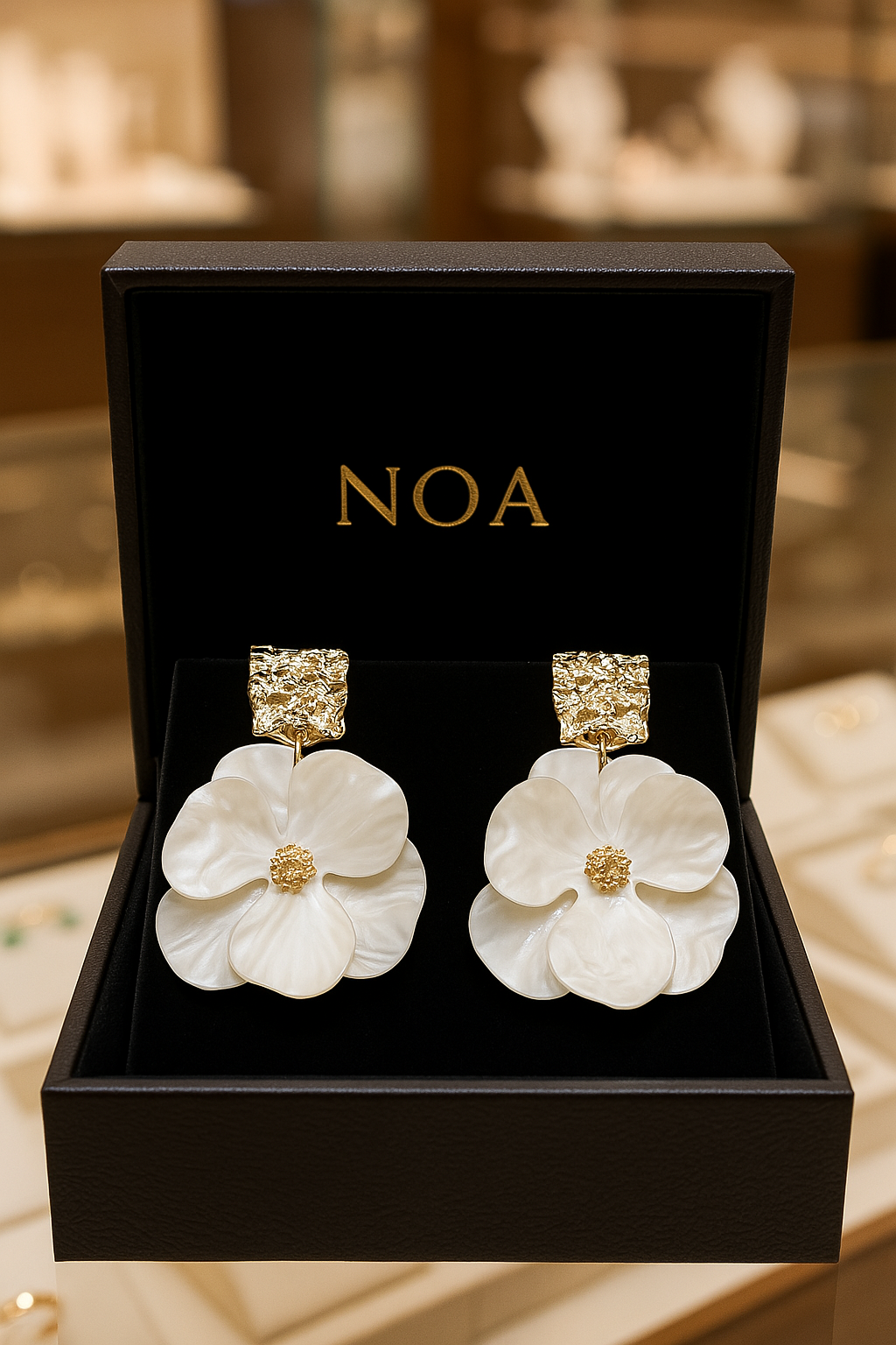 Bloom Drop Earrings – Minimalist Floral Grace in Gold & Acrylic | NOA