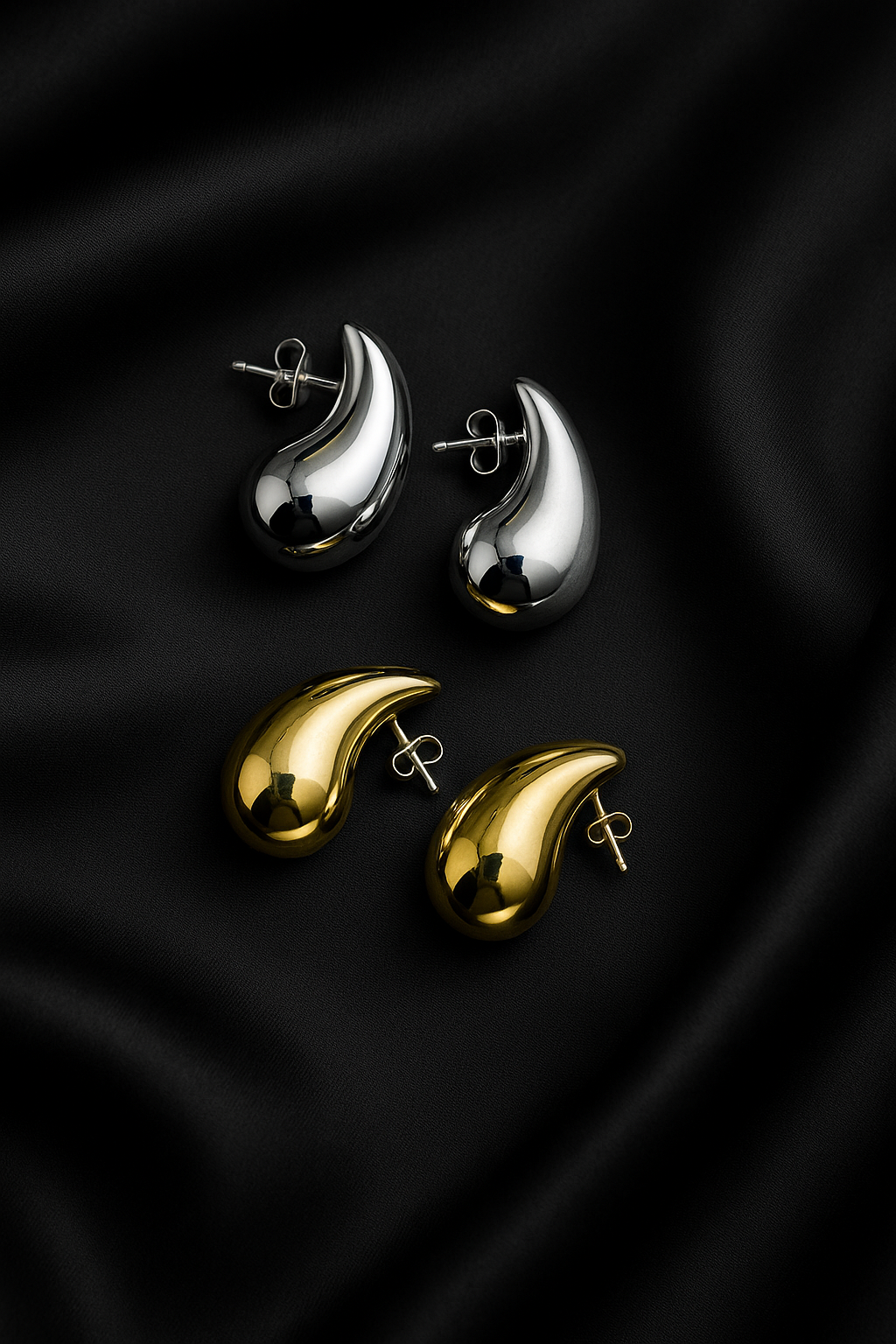 Golden or Silver Drop Studs – Minimalist Water-Inspired Earrings | NOA