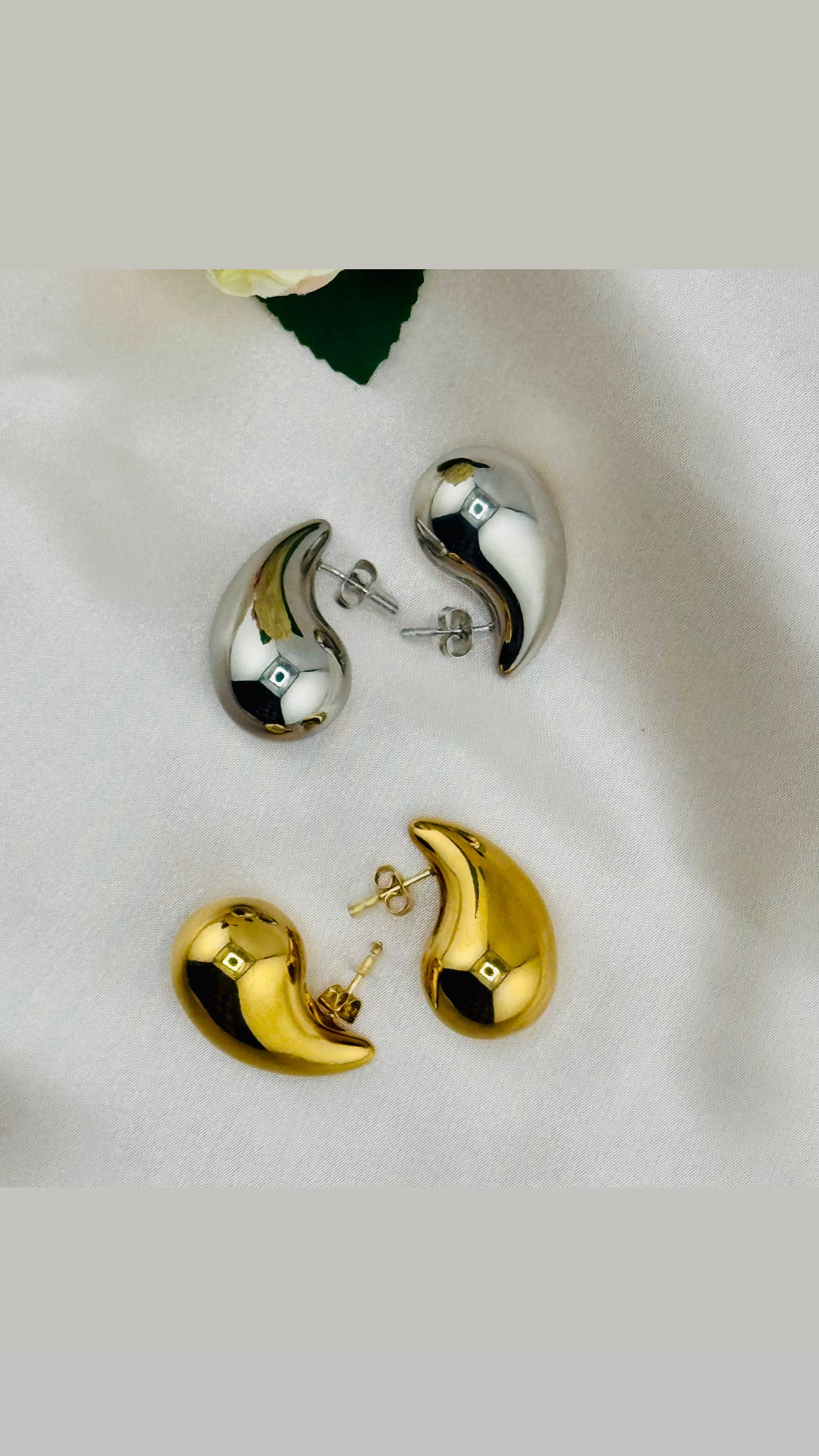 Golden or Silver Drop Studs – Minimalist Water-Inspired Earrings | NOA