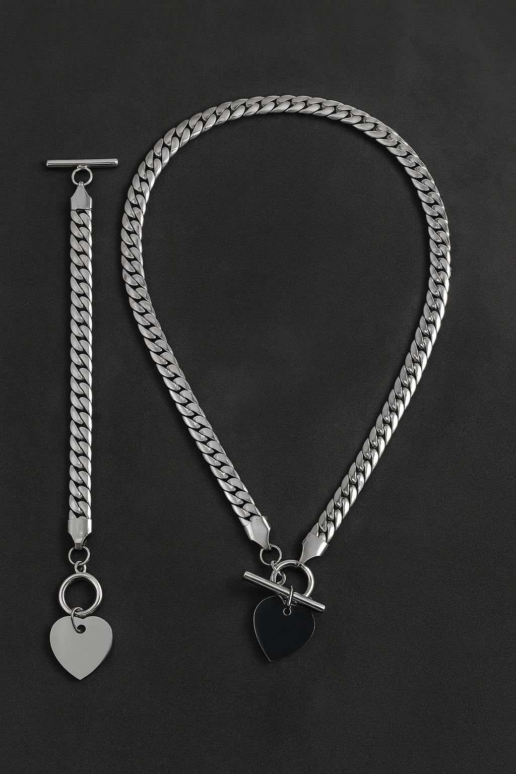 Heart Pendant Stainless Steel Necklace Set – Gold or Silver