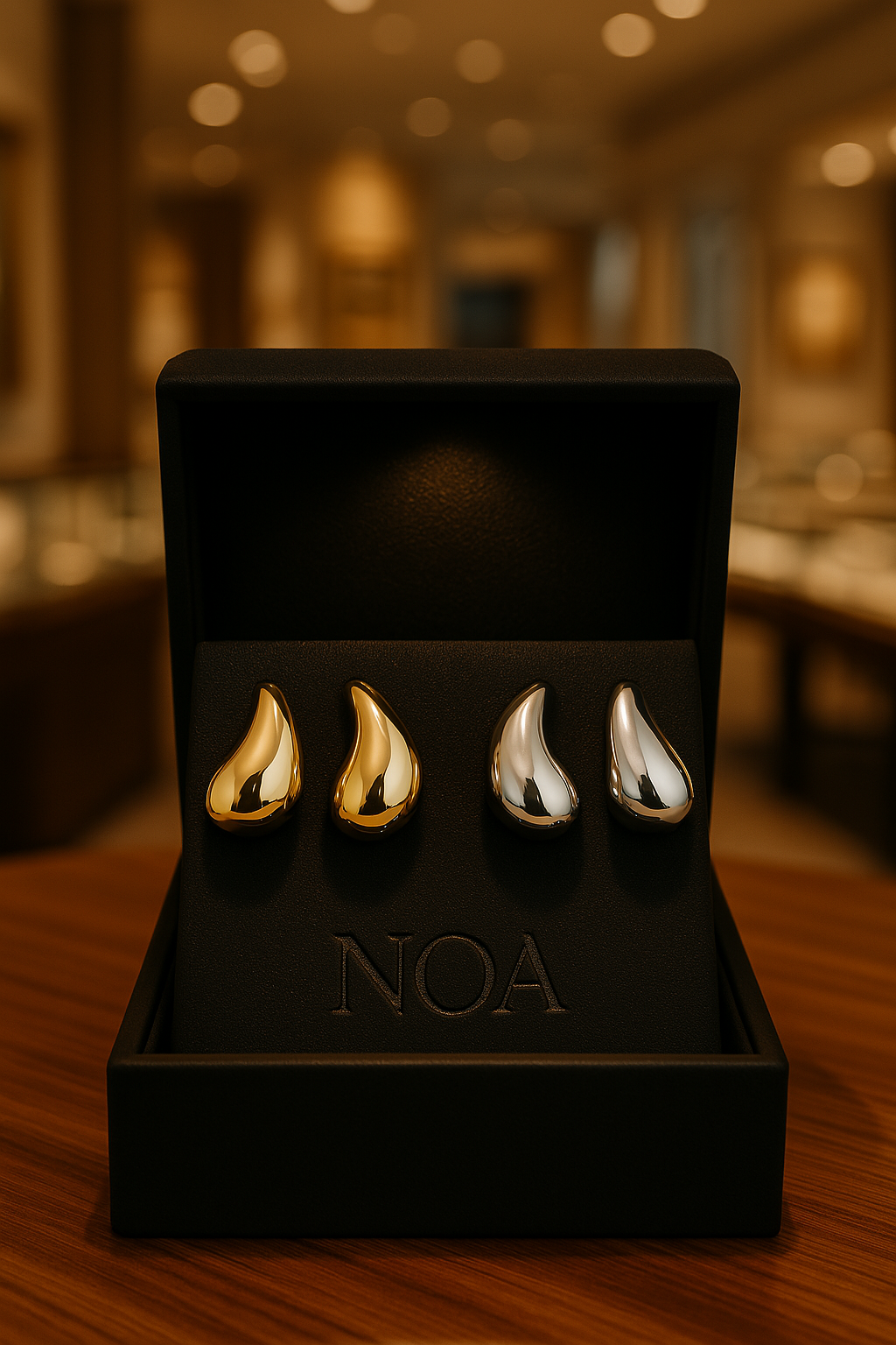 Golden or Silver Drop Studs – Minimalist Water-Inspired Earrings | NOA