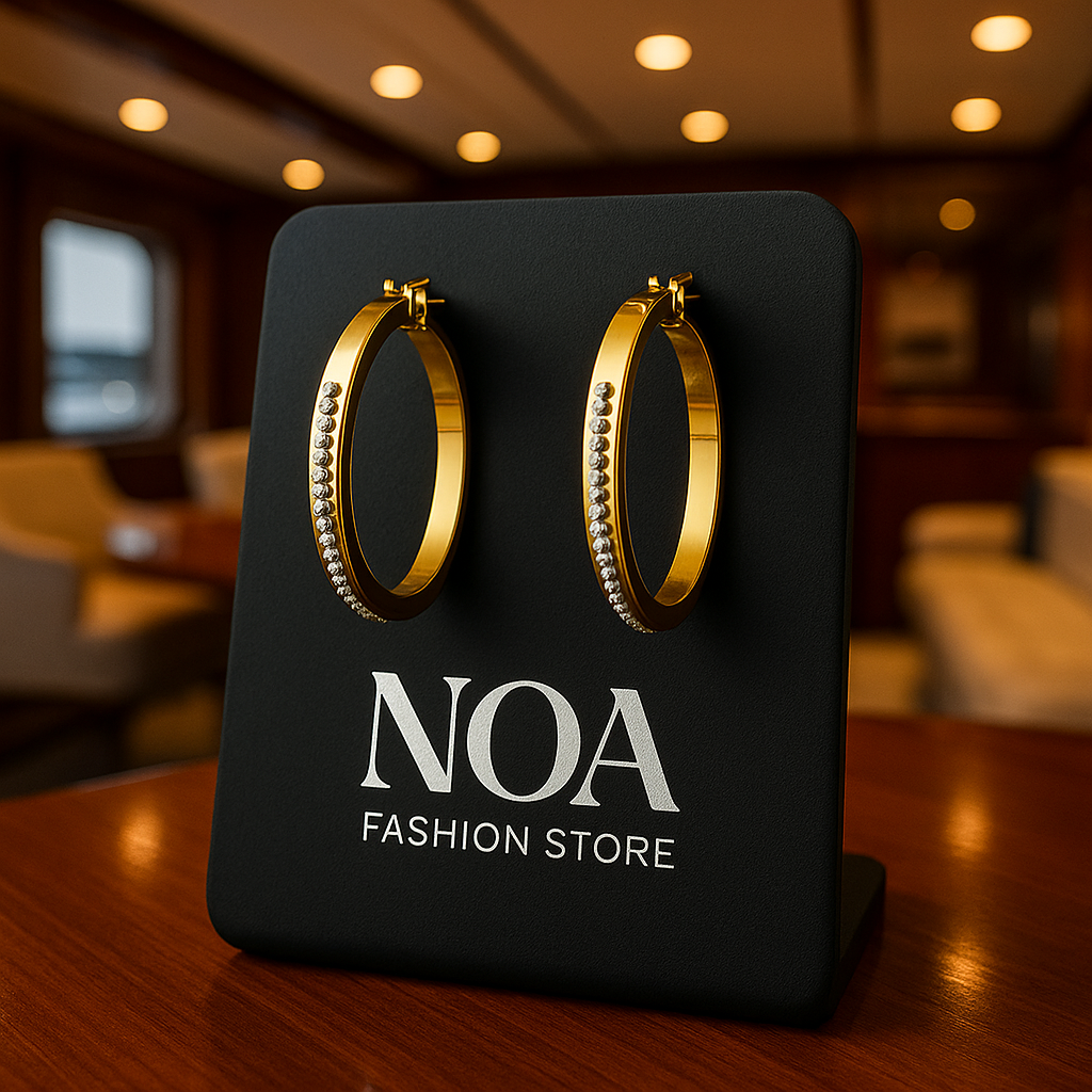 NOA's Titanium Steel Rhinestone Geometric Minimalist Hoop Earrings – 14K Gold Plated