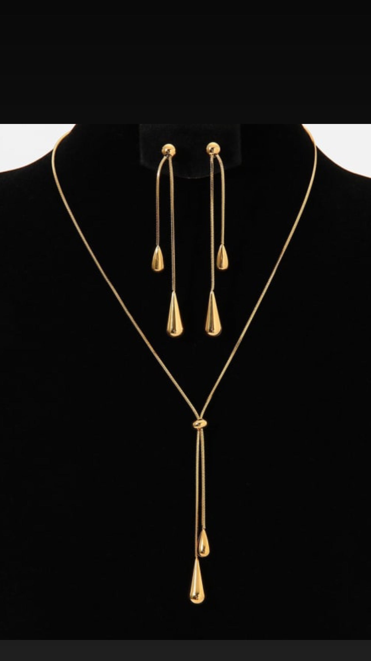 Water Drop Tassel Earring Necklace Set - 18K gold plated