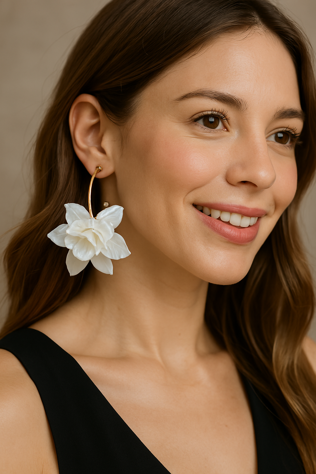 Brass Acrylic Flower Hip Hop Hook Earrings – 14K Gold Plated