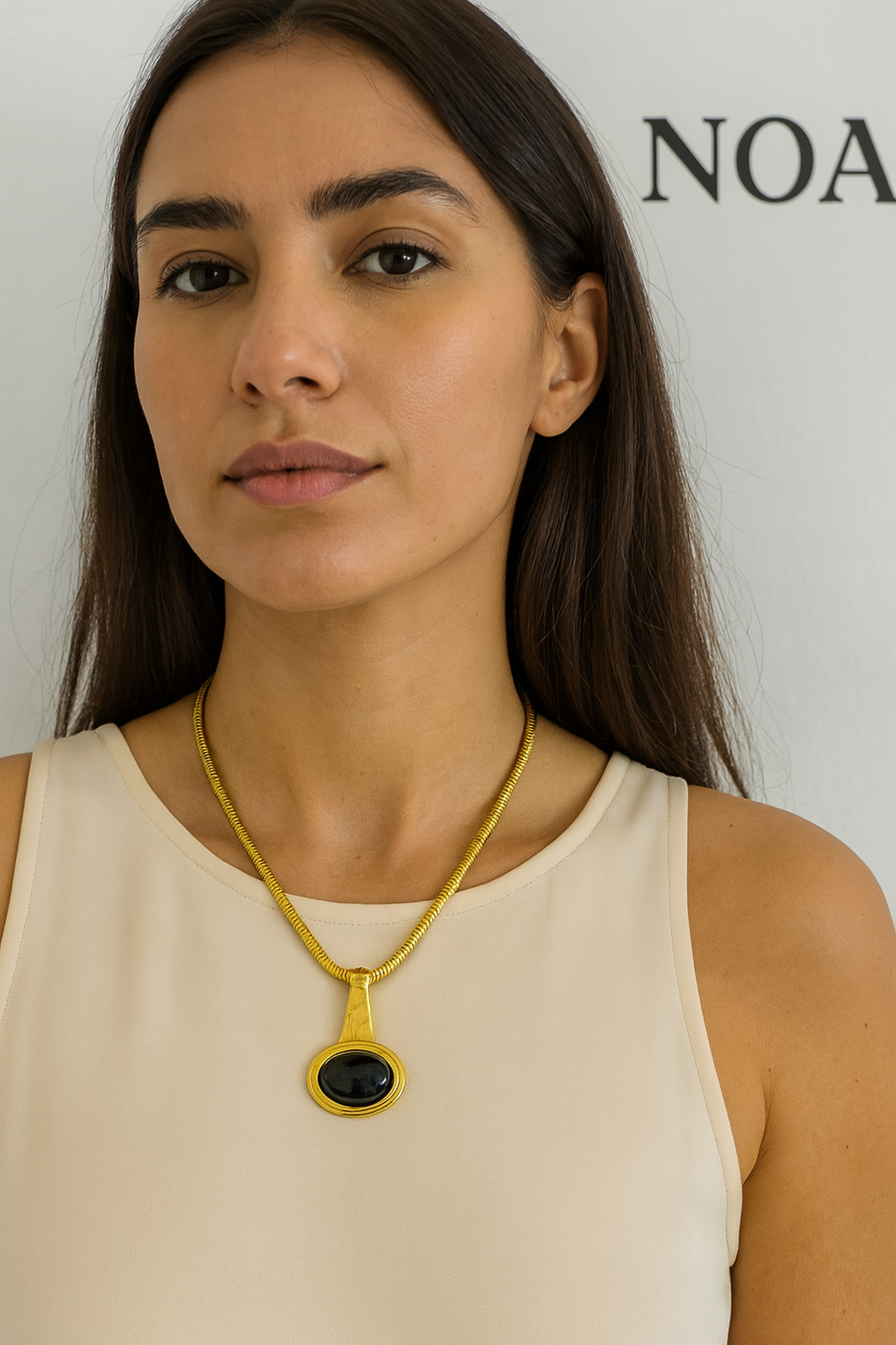 NOA Titanium Steel Black Geometric Trend Necklace – 18K Gold Plated