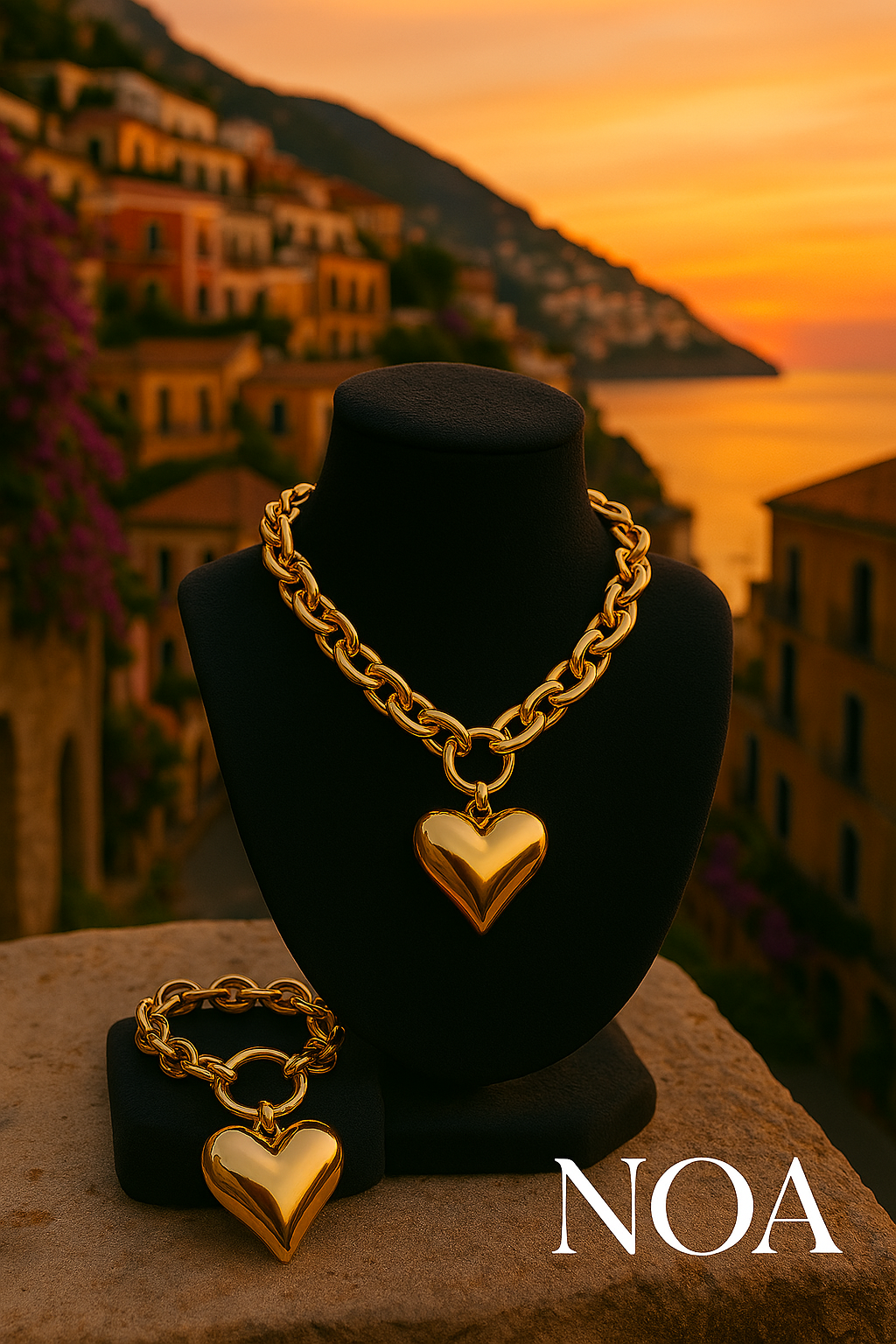 Bold Heart Statement Necklace Set – 18K Gold or Silver Finish