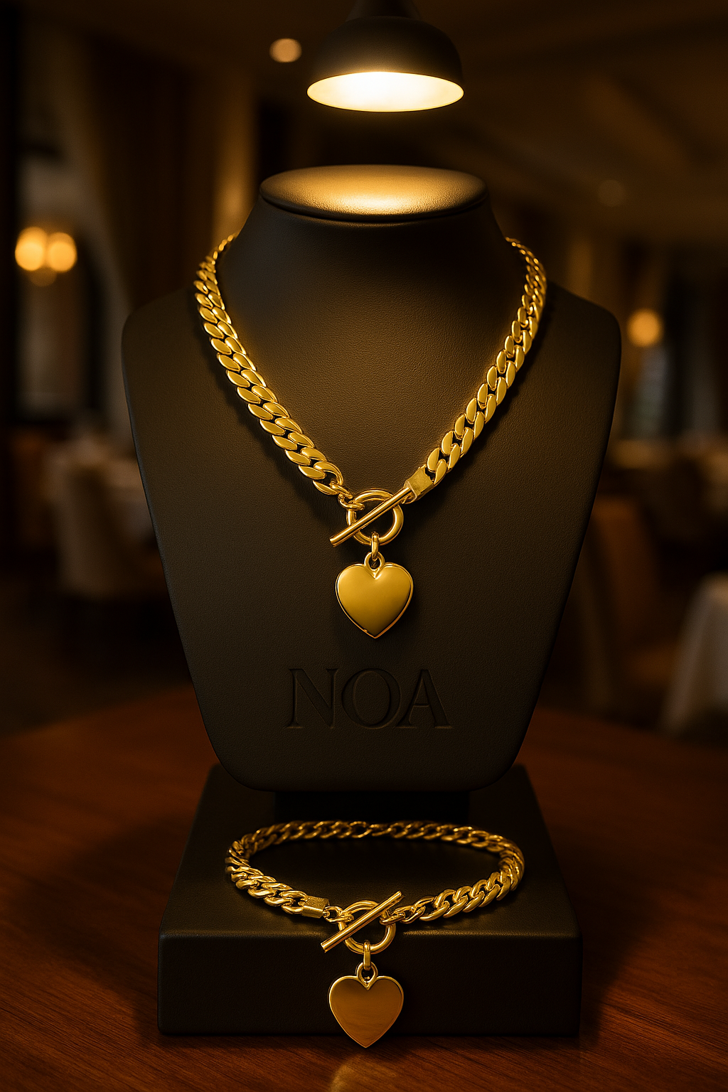 Heart Pendant Stainless Steel Necklace Set – Gold or Silver