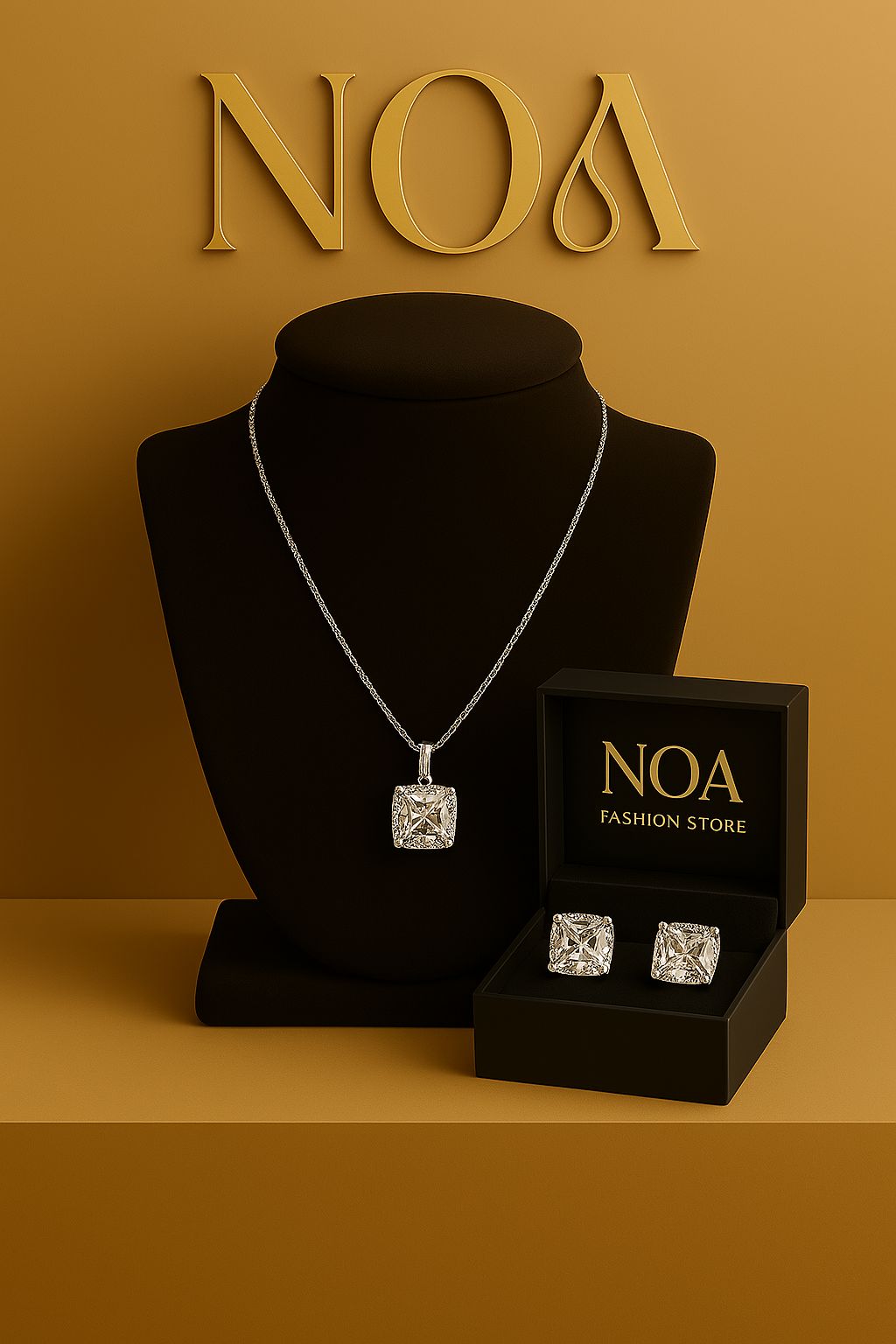 NOA's 925 Sterling Silver Cubic Zirconia Minimalist Geometric Earring and Necklace Set