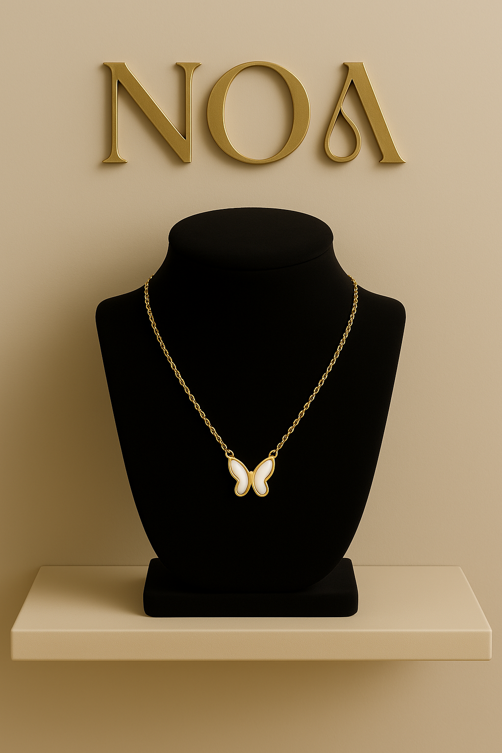 Minimalist Butterfly Necklace – Shell Accent in 18K Gold-Plated Titanium Steel | NOA