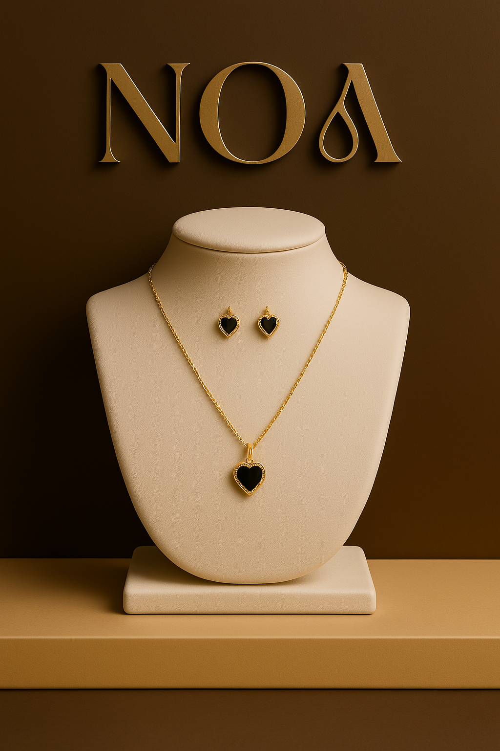 Conjunto de collar geométrico - Colección Heartset de acero de titanio | Piedra de vidrio | Bañado en oro de 18 quilates