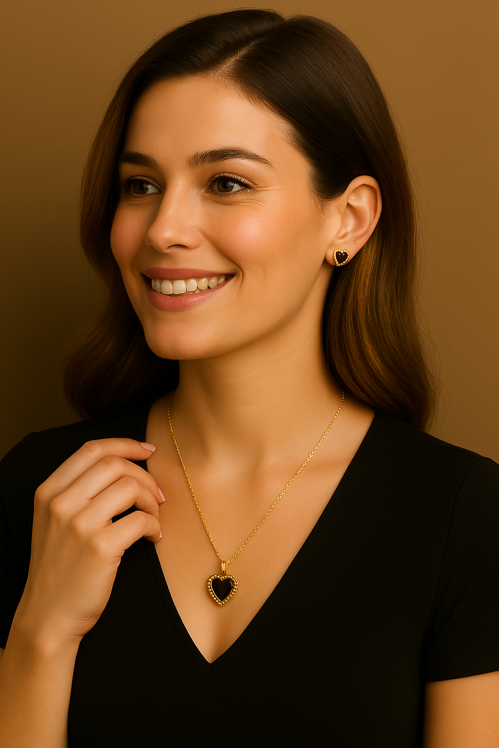 Conjunto de collar geométrico - Colección Heartset de acero de titanio | Piedra de vidrio | Bañado en oro de 18 quilates