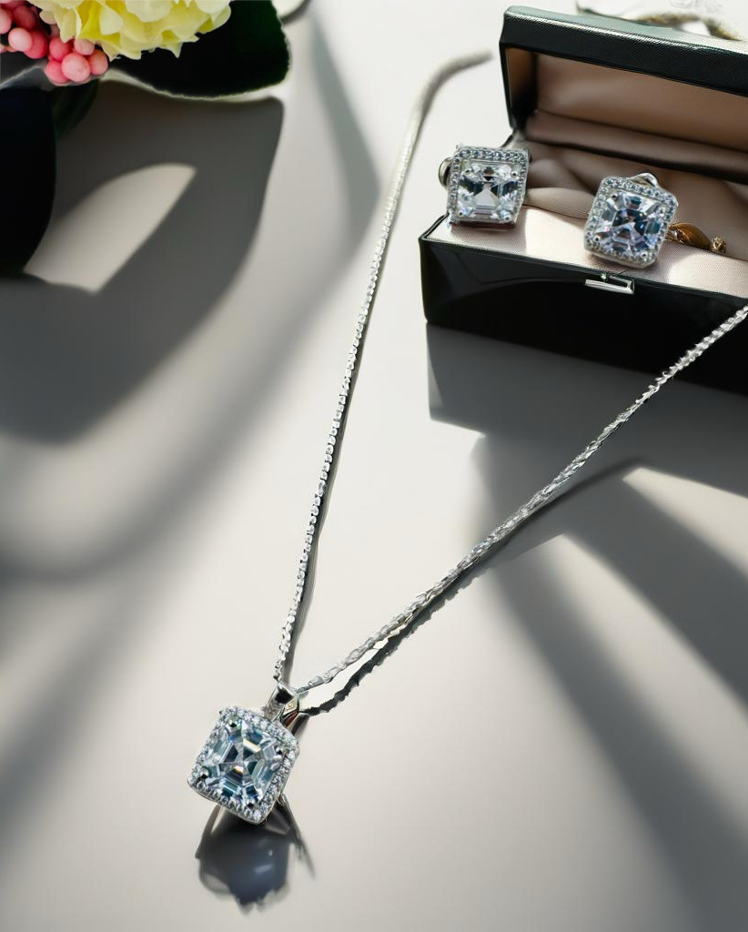 NOA's 925 Sterling Silver Cubic Zirconia Minimalist Geometric Earring and Necklace Set