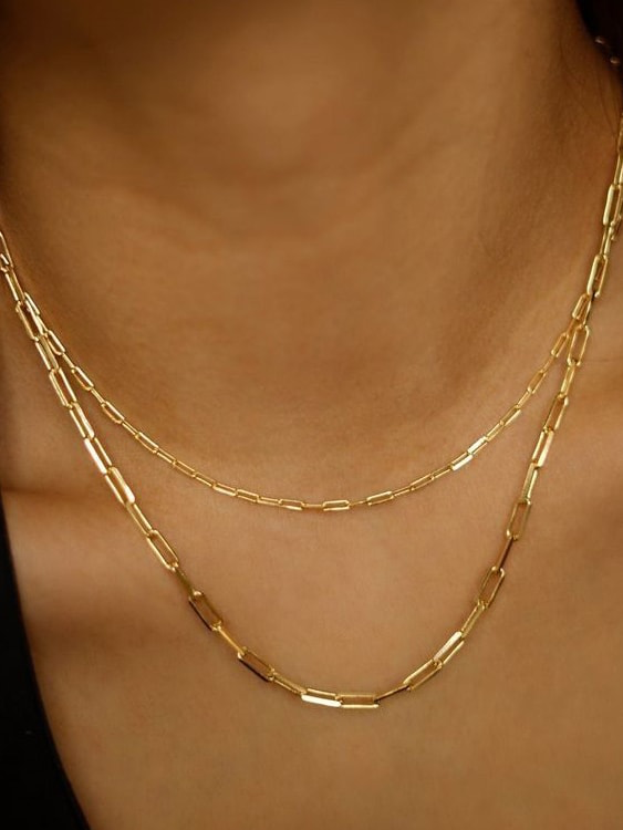 Collar clásico irregular de múltiples hilos chapado en oro de 14 quilates | Acero inoxidable
