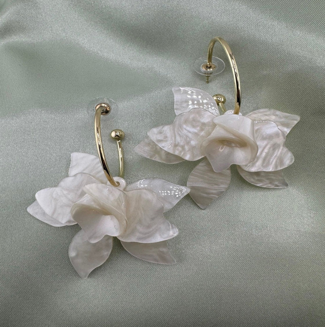Brass Acrylic Flower Hip Hop Hook Earrings – 14K Gold Plated