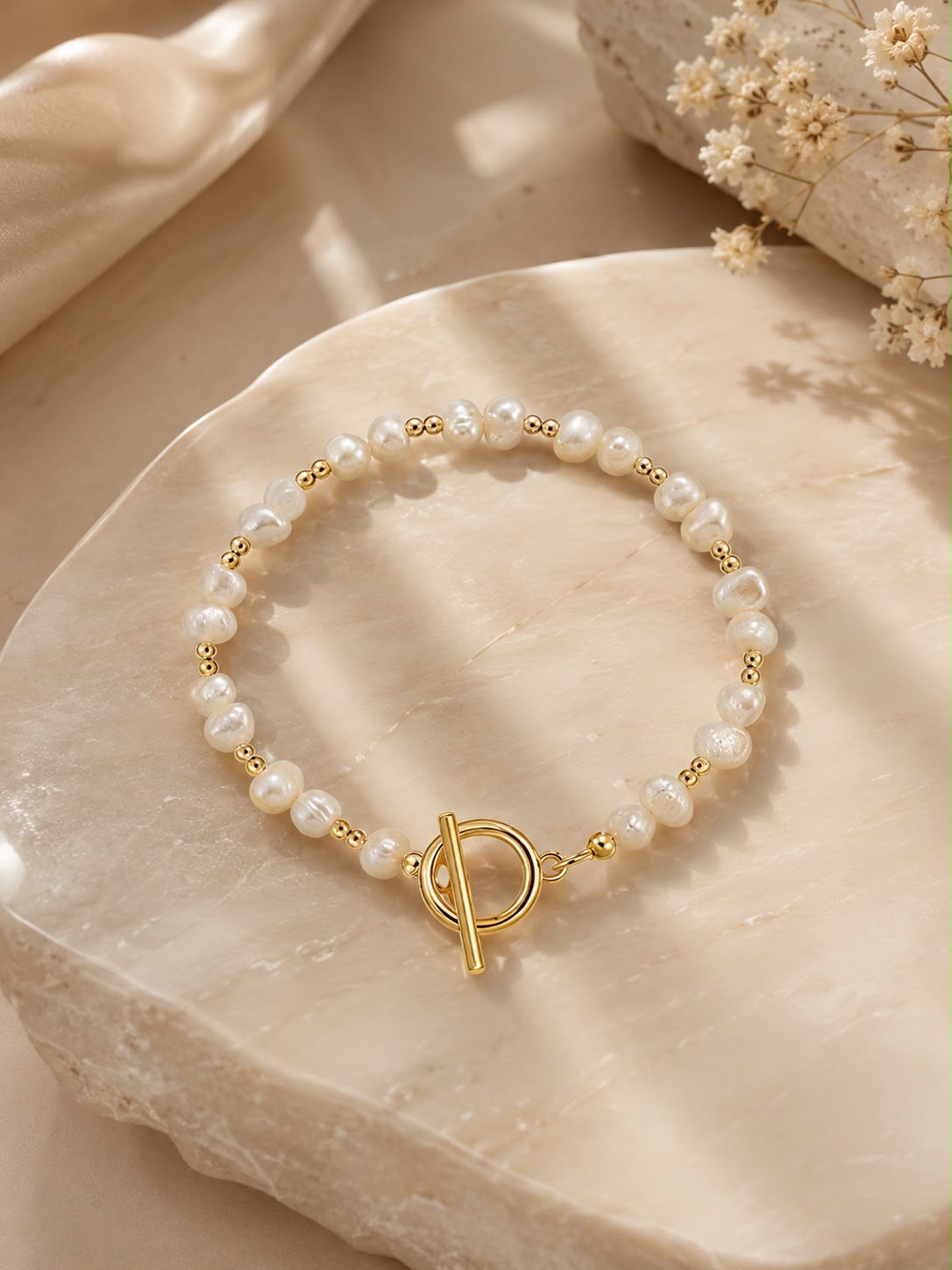Pearl Beaded Bracelet - 18K Gold Plated