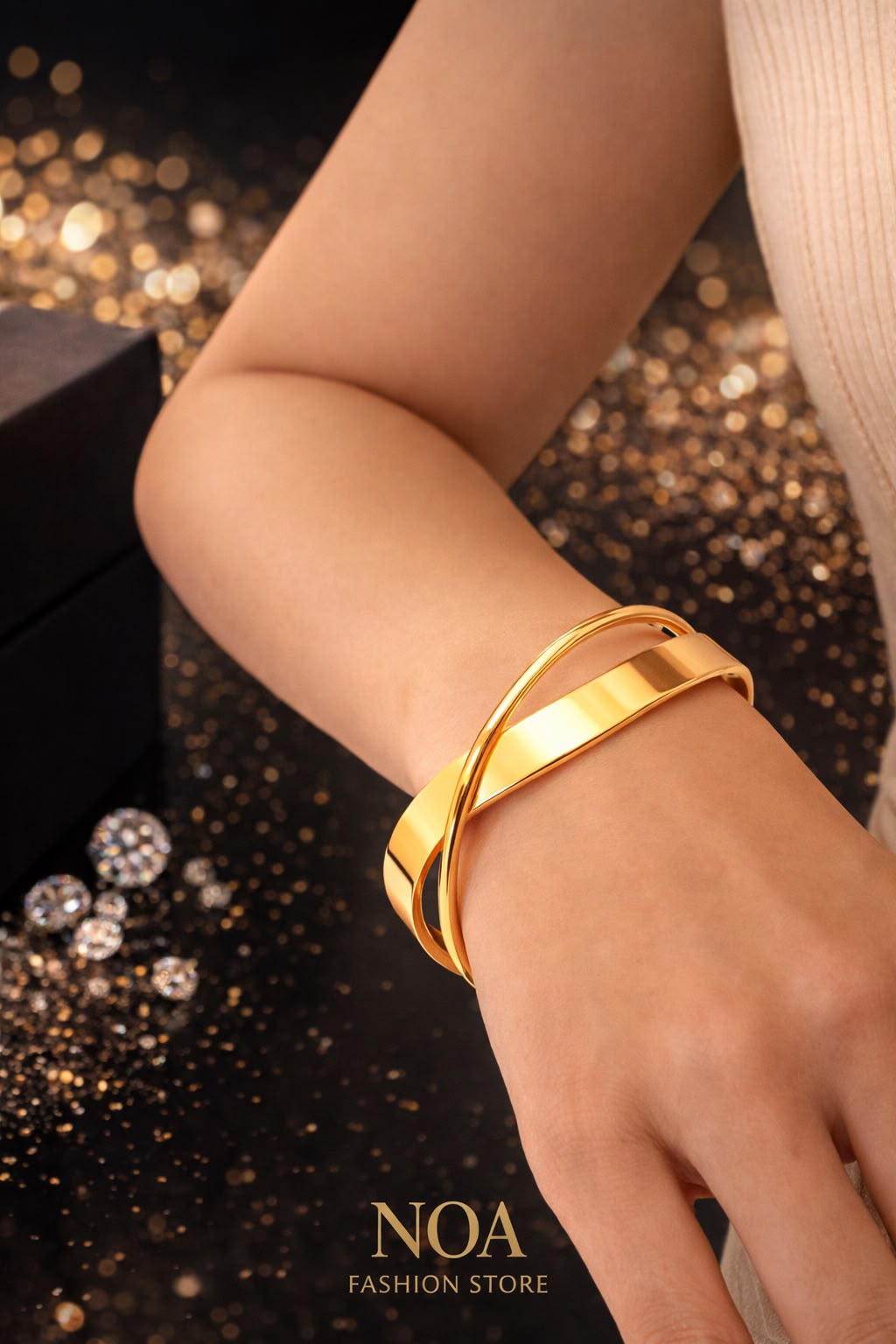 Smooth Cross Cuff Bangle - Gold or Silver