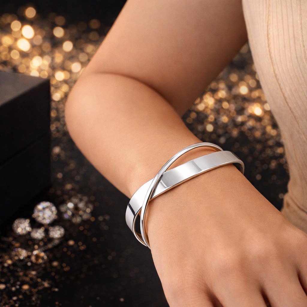 Smooth Cross Cuff Bangle - Gold or Silver