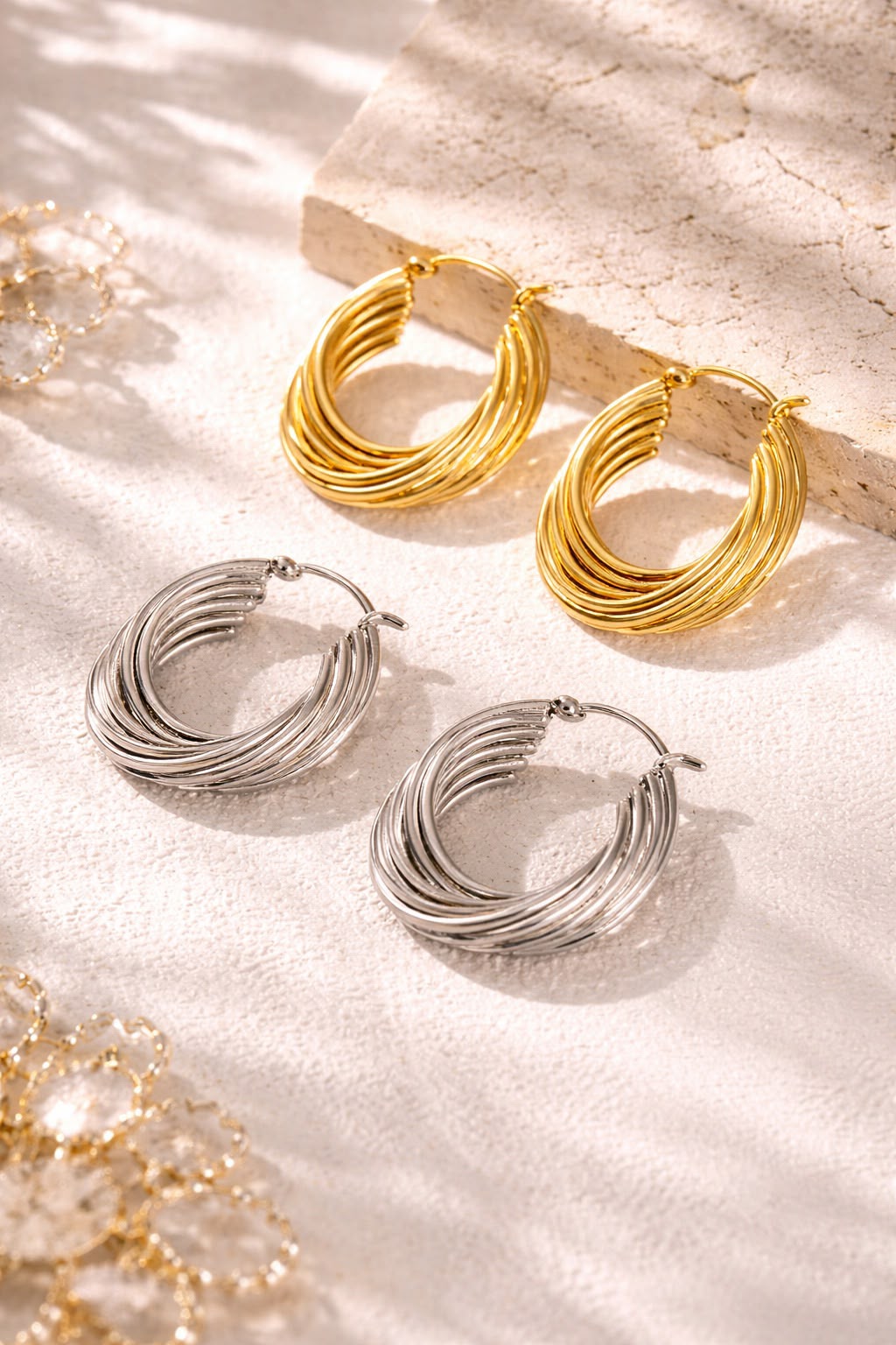 Stainless Steel Layered Huggie Earrings - Gold or Silver