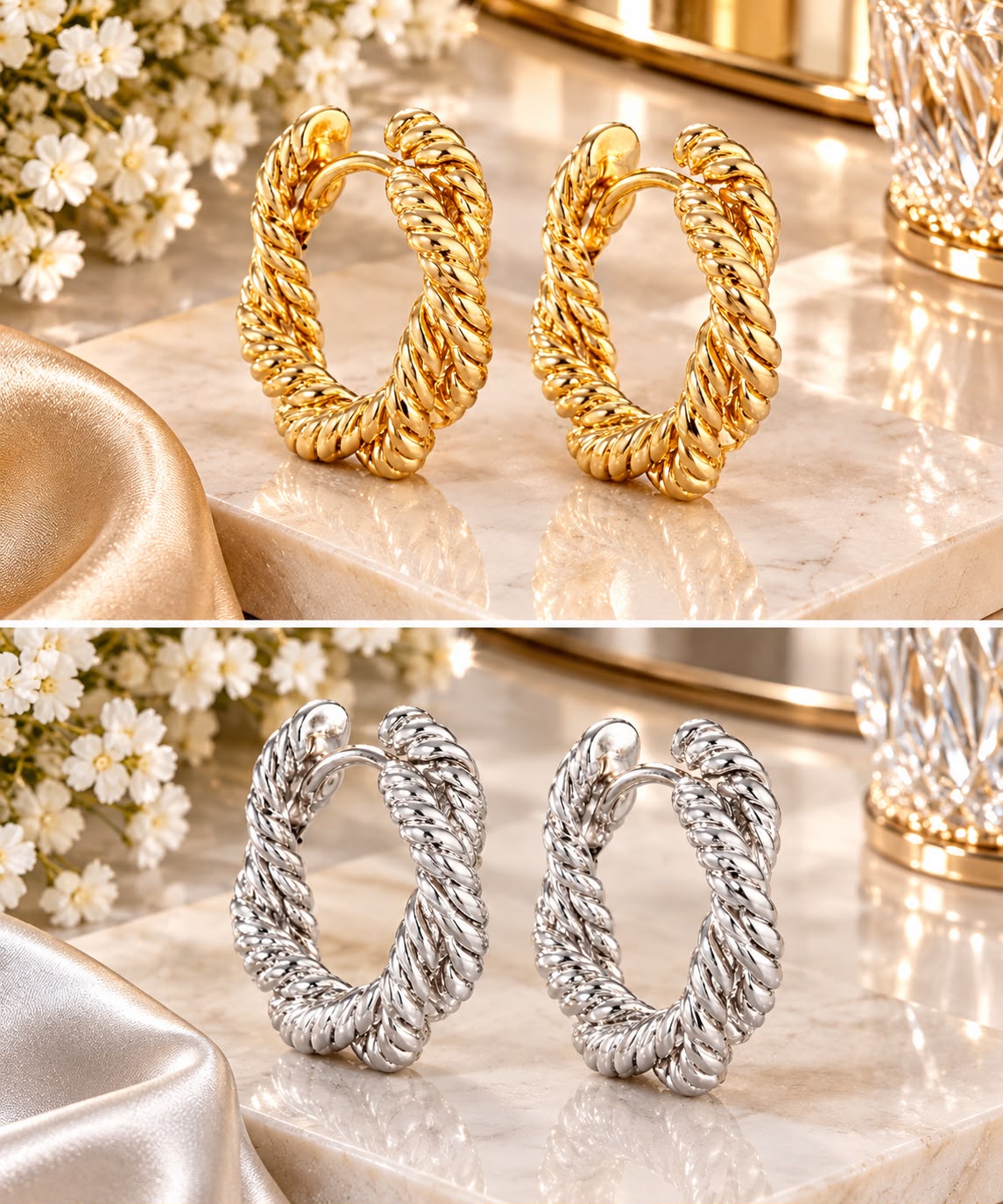 Aretes huggie Trend - Tres diseños en dorado o plateado