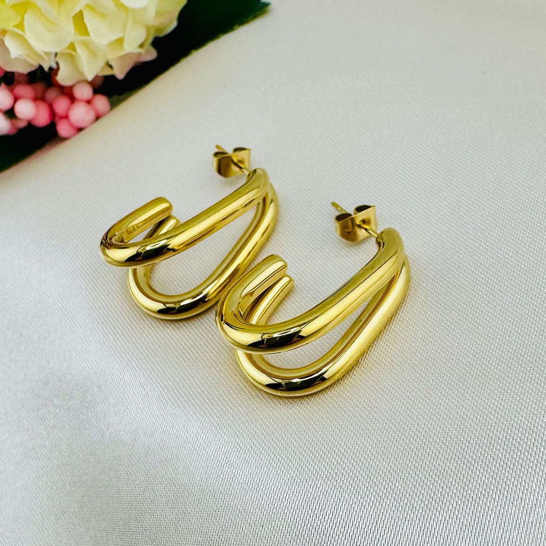NOA's Stainless Steel Geometric Hip Hop Stud Earrings – 14K Gold Plated