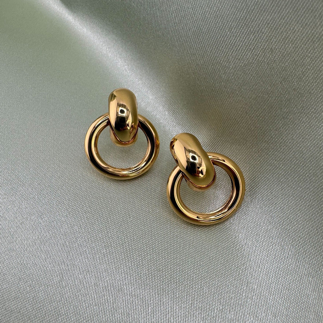 Brass Hollow Geometric Vintage Drop Earrings – Gold Plated, 14K Silver Tone