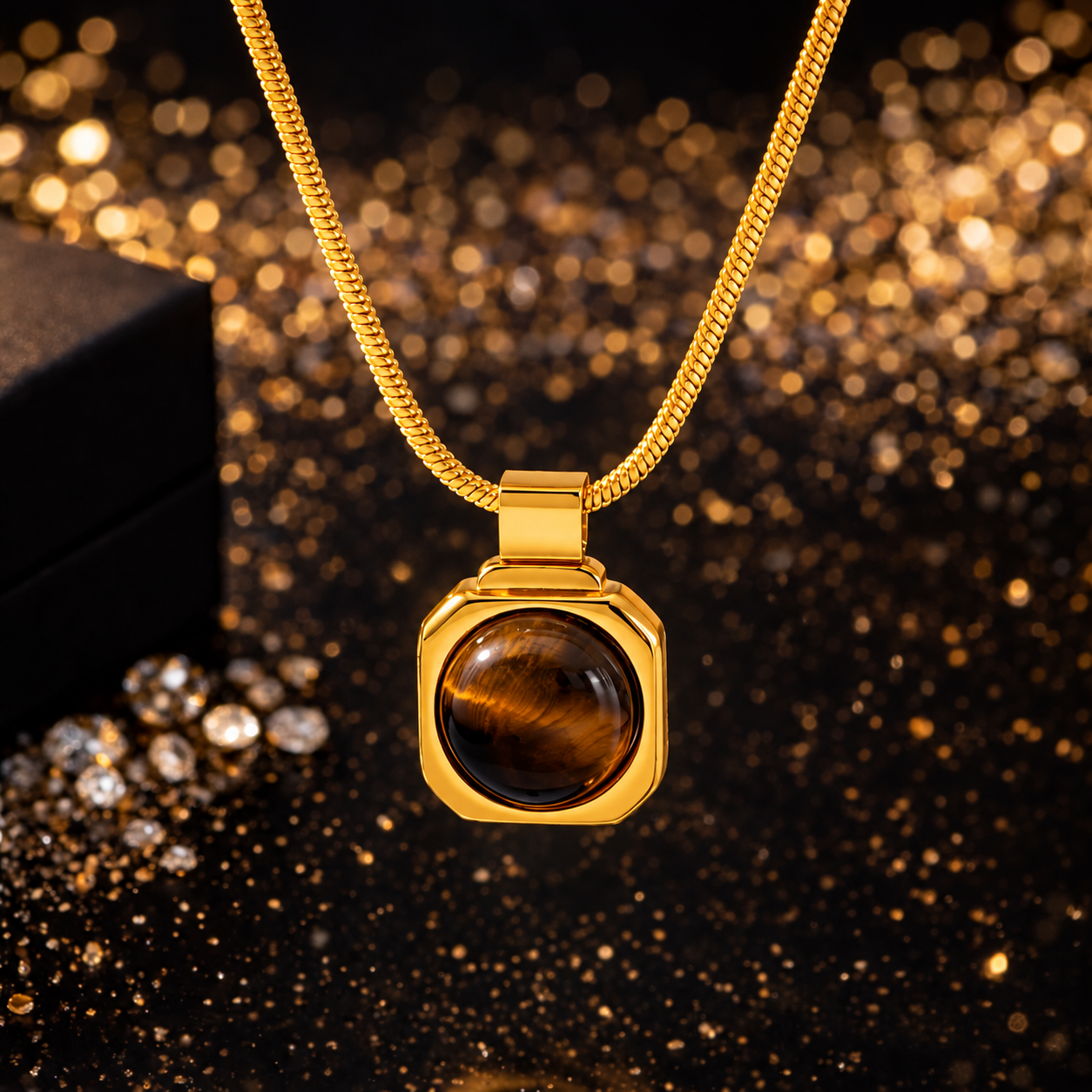 Collar ojo de tigre estilo hip-hop con baño de oro de 18K