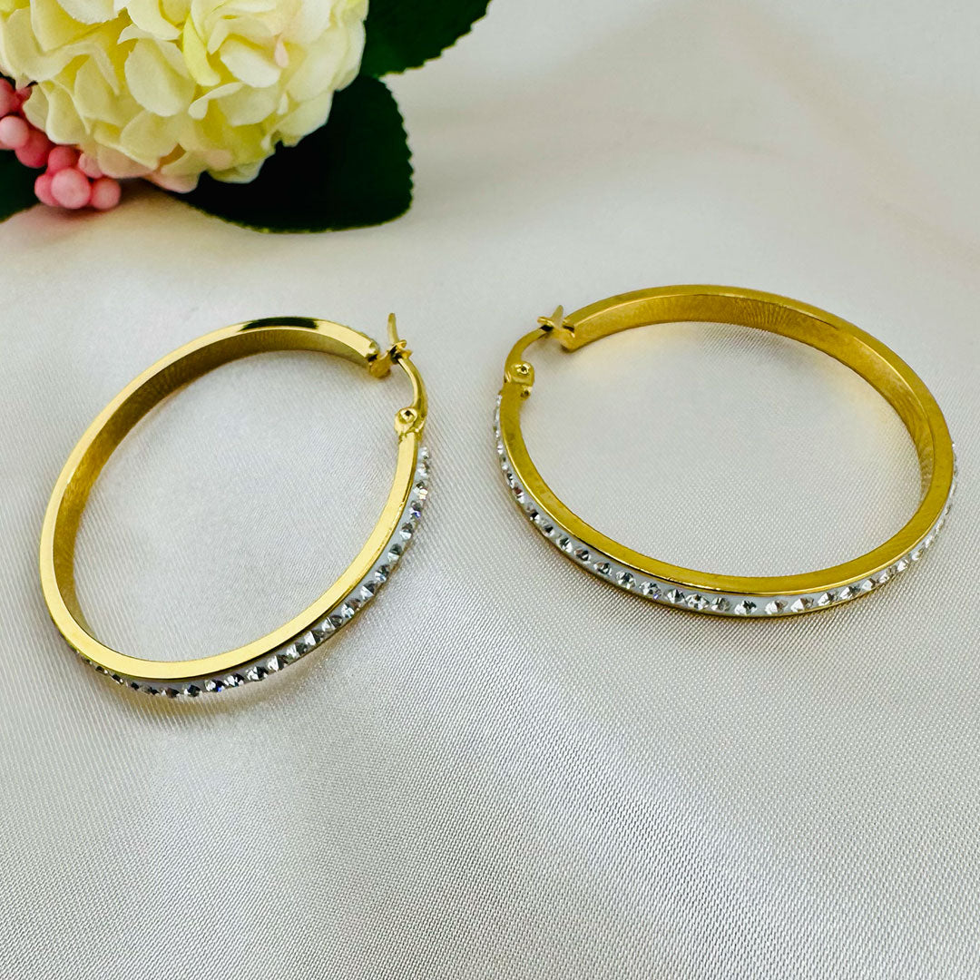 NOA's Titanium Steel Rhinestone Geometric Minimalist Hoop Earrings – 14K Gold Plated